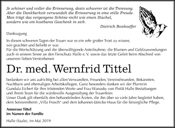 Traueranzeige von Wernfrid Tittel von Mitteldeutsche Zeitung