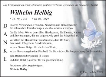 Traueranzeige von Wilhelm Helbig von WVG - Wochenspiegel SGH