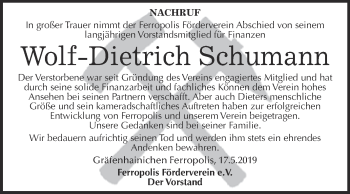 Traueranzeige von Wolf-Dietrich Schumann von Super Sonntag Wittenberg