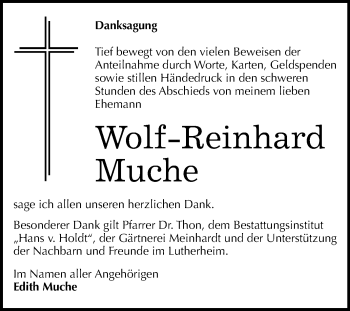 Traueranzeige von Wolf-Reinhard Muche von Mitteldeutsche Zeitung Halle/Saalkreis