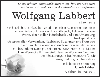 Traueranzeige von Wolfgang Labbert von Super Sonntag Bernburg