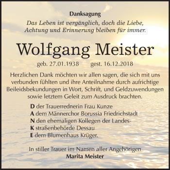 Traueranzeige von Wolfgang Meister von Mitteldeutsche Zeitung