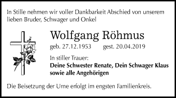 Traueranzeige von Wolfgang Röhmus von Mitteldeutsche Zeitung
