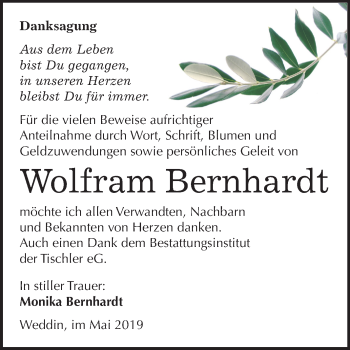Traueranzeige von Wolfram Bernhardt von Mitteldeutsche Zeitung