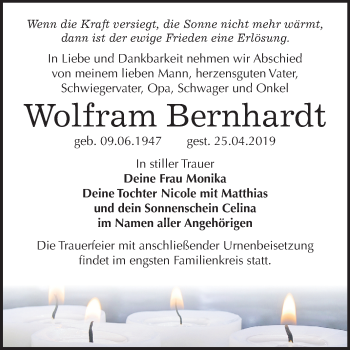 Traueranzeige von Wolfram Bernhardt von Mitteldeutsche Zeitung