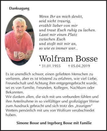 Traueranzeige von Wolfram Bosse von Mitteldeutsche Zeitung