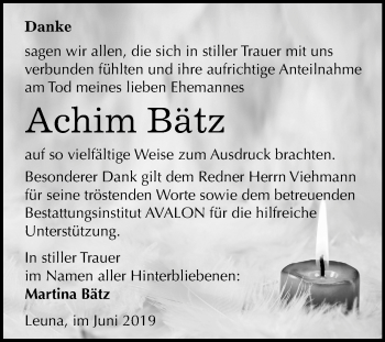 Traueranzeige von Achim Bätz von Mitteldeutsche Zeitung Merseburg/Querfurt