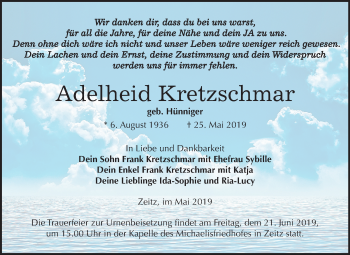 Traueranzeige von Adelheid Kretzschmar von Mitteldeutsche Zeitung