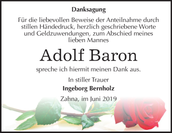 Traueranzeige von Adolf Baron von Mitteldeutsche Zeitung