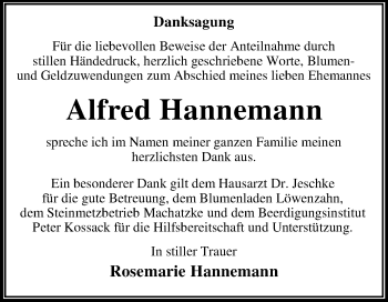 Traueranzeige von Alfred Hannemann von Mitteldeutsche Zeitung
