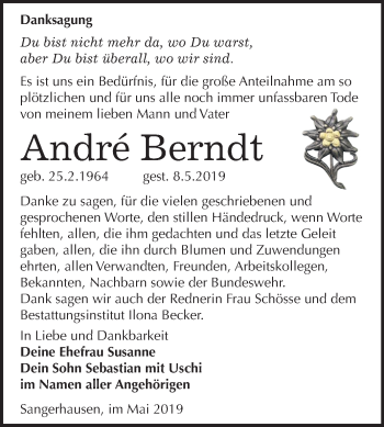 Traueranzeige von Andre Berndt von Mitteldeutsche Zeitung