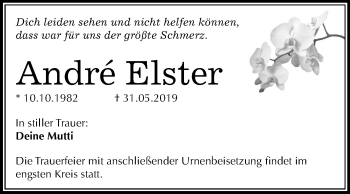 Traueranzeige von Andre Elster von Mitteldeutsche Zeitung Halle/Saalkreis