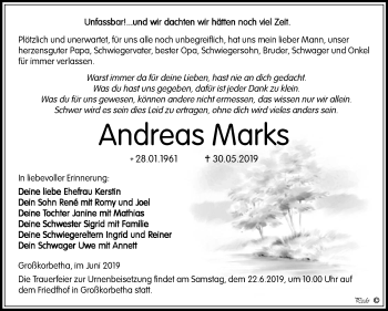 Traueranzeige von Andreas Marks von WVG - Wochenspiegel NMB / WSF / ZTZ