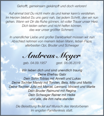 Traueranzeige von Andreas Meyer von Mitteldeutsche Zeitung Weißenfels