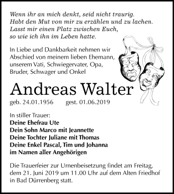 Traueranzeige von Andreas Walter von Mitteldeutsche Zeitung