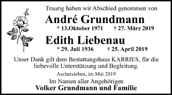 Traueranzeige von Andre und Edith  von Mitteldeutsche Zeitung Aschersleben