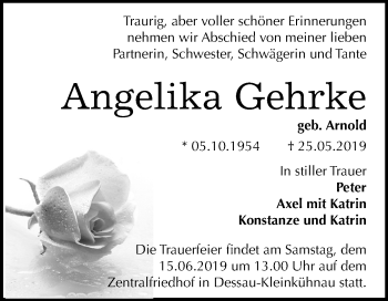 Traueranzeige von Angelika Gehrke von Mitteldeutsche Zeitung Dessau-Roßlau