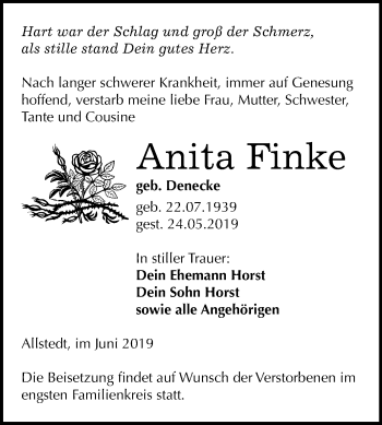Traueranzeige von Anita Finke von Mitteldeutsche Zeitung