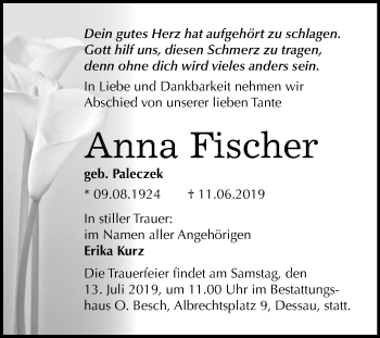 Traueranzeige von Anna Fischer von Mitteldeutsche Zeitung Dessau-Roßlau