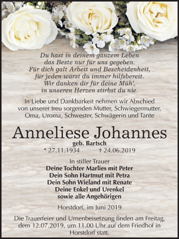 Traueranzeige von Anneliese Johannes von Mitteldeutsche Zeitung