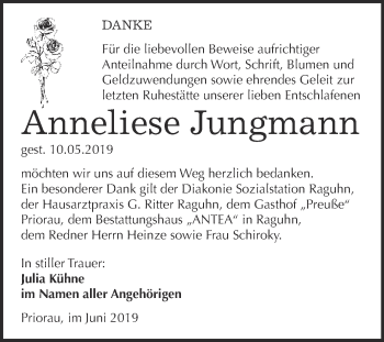 Traueranzeige von Anneliese Jungmann von WVG - Wochenspiegel Bitterfeld