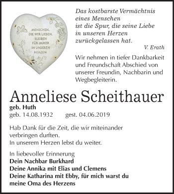 Traueranzeige von Anneliese Scheithauer von Mitteldeutsche Zeitung