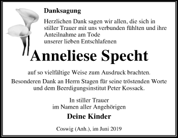 Traueranzeige von Anneliese Specht von Mitteldeutsche Zeitung