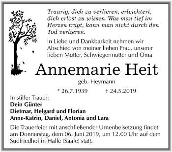 Traueranzeige von Annemarie Heit von Mitteldeutsche Zeitung Halle/Saalkreis