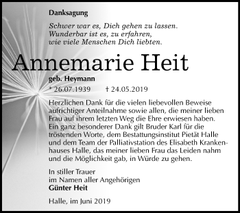 Traueranzeige von Annemarie Heit von Mitteldeutsche Zeitung Halle/Saalkreis