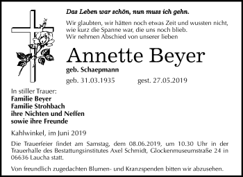 Traueranzeige von Annette Beyer von Mitteldeutsche Zeitung