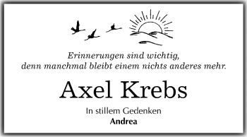 Traueranzeige von Axel Krebs von Mitteldeutsche Zeitung Aschersleben