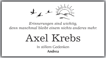 Traueranzeige von Axel Krebs von Super Sonntag Aschersleben