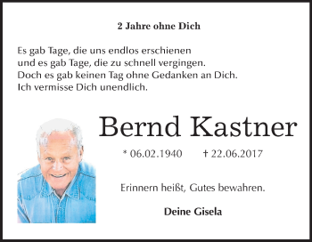 Traueranzeige von Bernd Kastner von Mitteldeutsche Zeitung Halle/Saalkreis