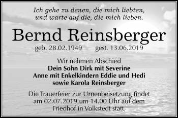 Traueranzeige von Bernd Reinsberger von Mitteldeutsche Zeitung