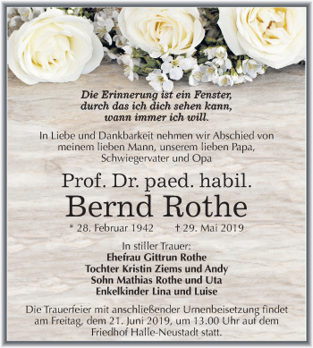 Traueranzeige von Bernd Rothe von Mitteldeutsche Zeitung Halle/Saalkreis