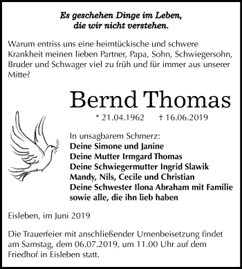 Traueranzeige von Bernd Thomas von Mitteldeutsche Zeitung