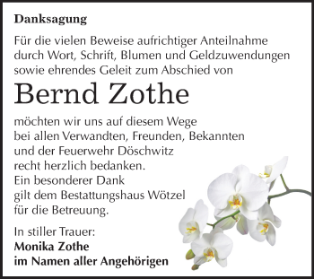Traueranzeige von Bernd Zothe von Mitteldeutsche Zeitung Zeitz