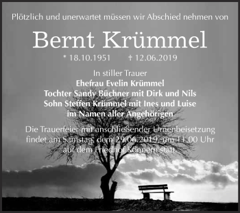 Traueranzeige von Bernt Krümmel von Super Sonntag Bernburg