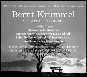 Traueranzeige von Bernt Krümmel von Mitteldeutsche Zeitung Bernburg