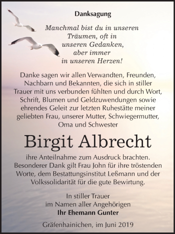 Traueranzeige von Birgit Albrecht von Mitteldeutsche Zeitung