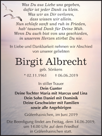 Traueranzeige von Birgit Albrecht von Mitteldeutsche Zeitung