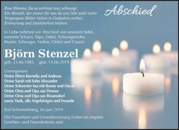 Traueranzeige von Björn Stenzel von Mitteldeutsche Zeitung