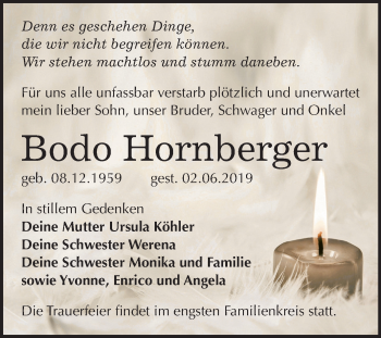 Traueranzeige von Bodo Hornberger von Mitteldeutsche Zeitung