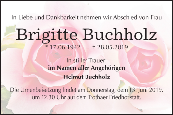 Traueranzeige von Brigitte Buchholz von Mitteldeutsche Zeitung Halle/Saalkreis