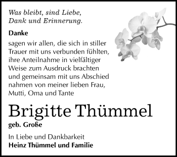 Traueranzeige von Brigitte Thümmel von Mitteldeutsche Zeitung Bitterfeld