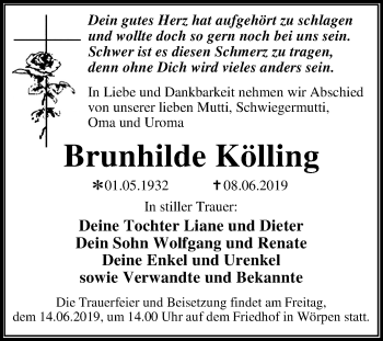 Traueranzeige von Brunhilde Kölling von Mitteldeutsche Zeitung