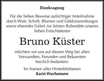 Traueranzeige von Bruno Küster von Mitteldeutsche Zeitung Halle/Saalkreis