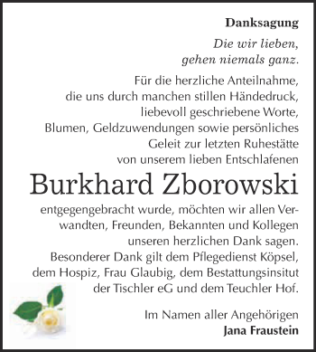 Traueranzeige von Burkhard Zborowski von WVG - Wochenspiegel Wittenberg