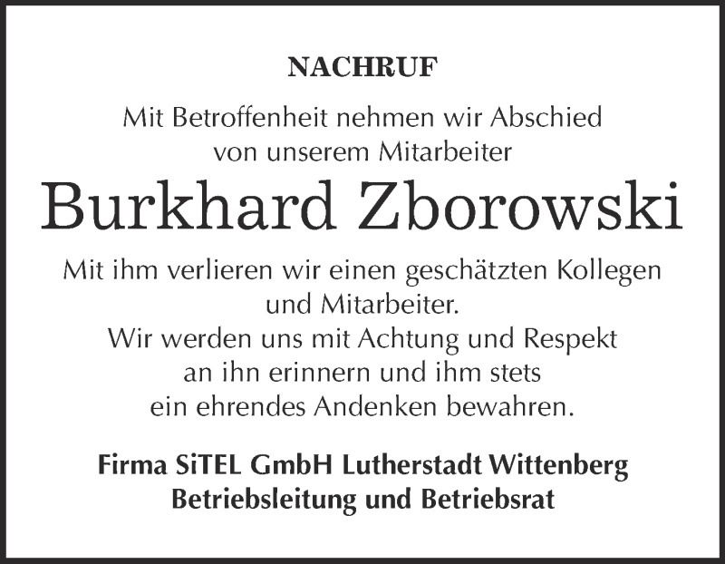 Traueranzeige für Burkhard Zborowski vom 15.06.2019 aus Super Sonntag Dessau / Köthen