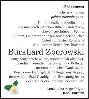 Traueranzeige von Burkhard Zborowski von Mitteldeutsche Zeitung